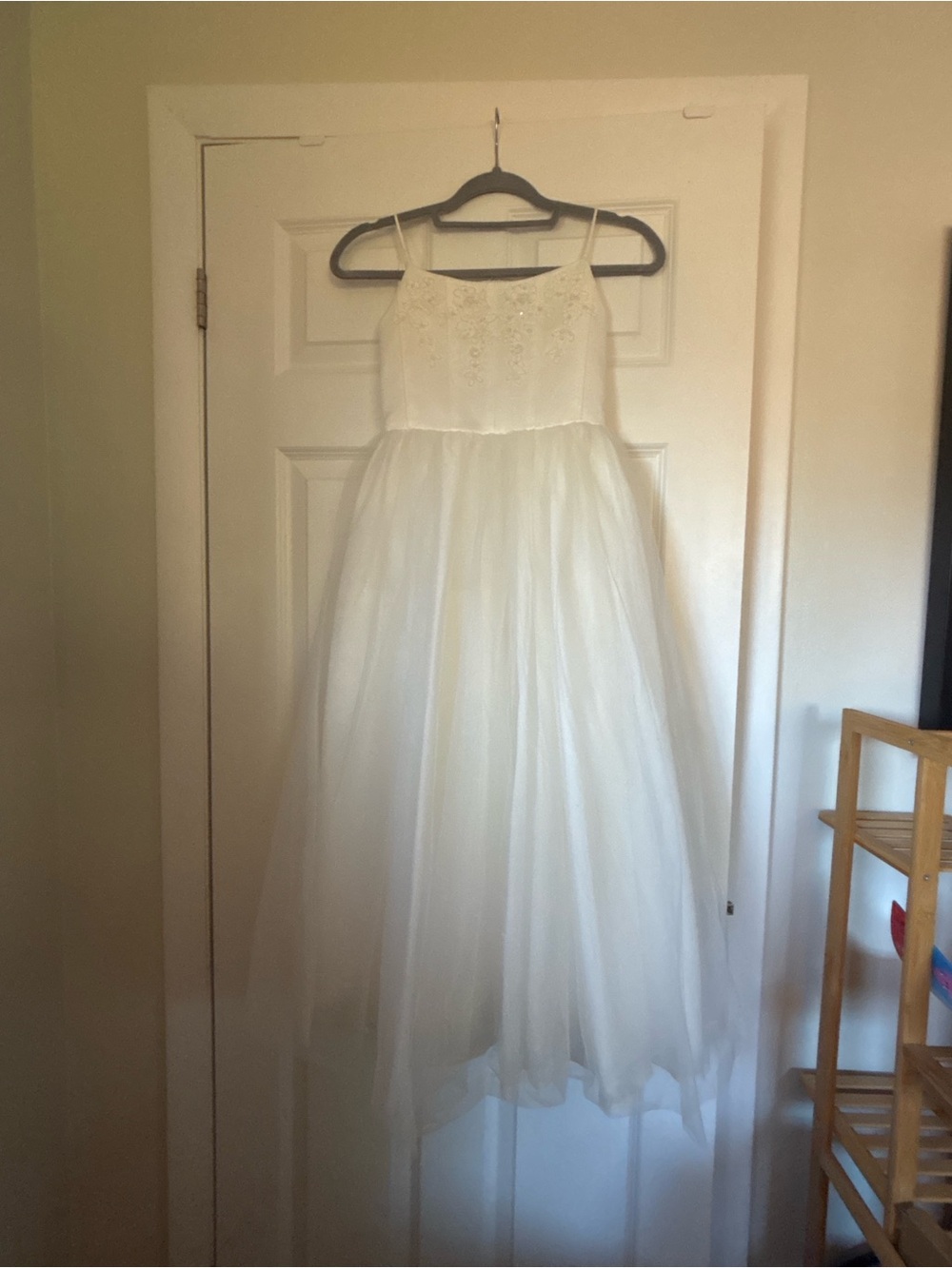 Oleg Cassini White Tulle Girls' Formal Party Dress with Embellished Bodice
